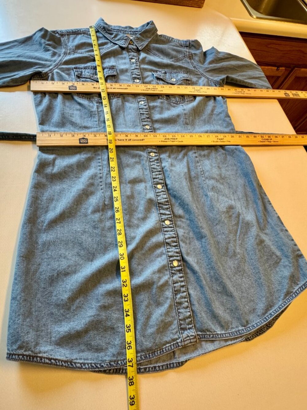 Wrangler Retro Chambray Denim Dress XL Pearl Snap Western Chic Coastal Cowgirl - Picture 4 of 9